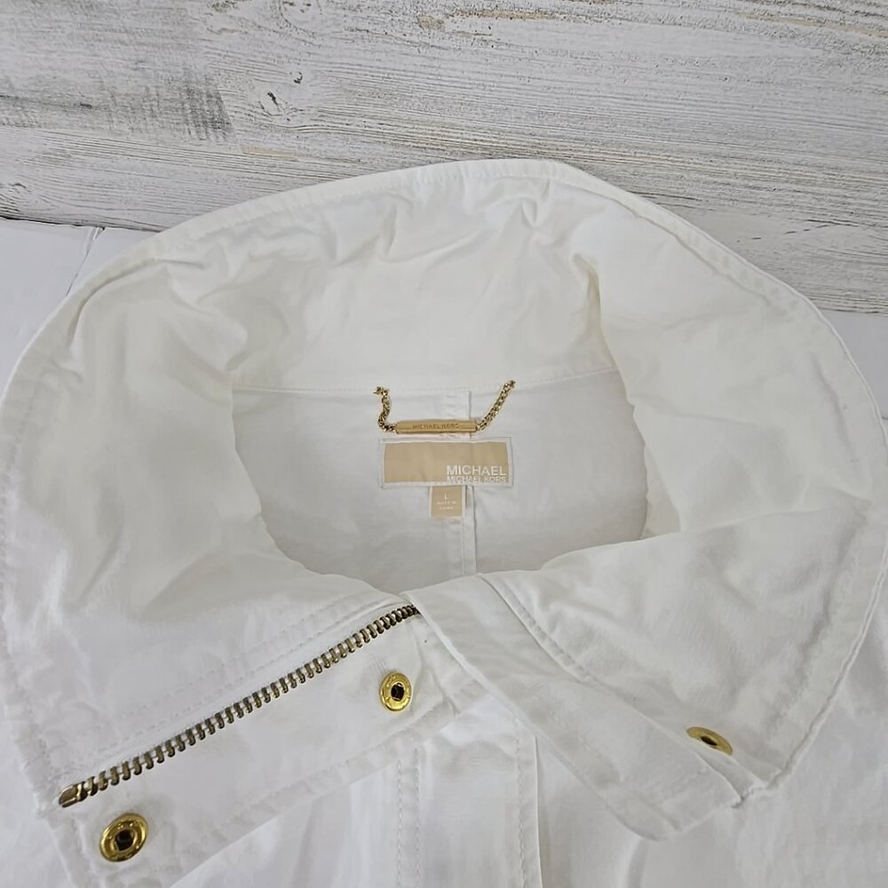 MICHAEL MICHAEL KORS WOMEN'S SIZE LARGE WHITE SNAP FULL ZIP JACKET FLAP POCKETS. - Picture 14 of 16